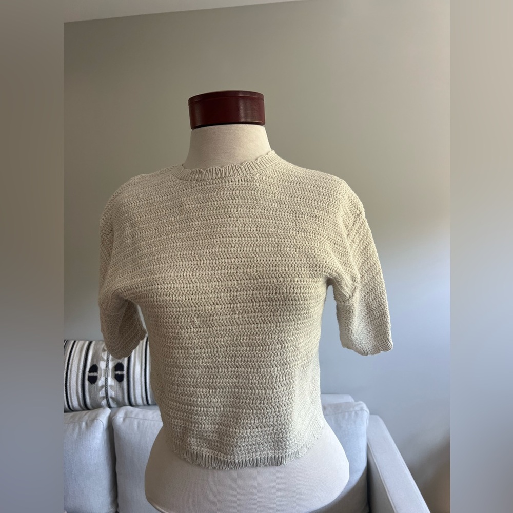 Cream Knit Short Sleeve Sweater